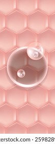 Hyaluronic acid and Niacinamide skin solutions ad. pink collagen serum drops into skin cells with cosmetic advertising background ready to use, illustration vector.