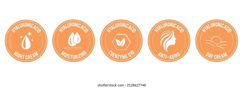 hyaluronic acid night cream, moisturizing, coenzyme q10, anti-aging, day cream icon set vector illustration 
