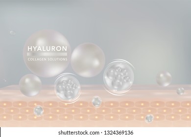 Hyaluronic acid skin solutions ad, white collagen serum drop with cosmetic advertising background ready to use, vector illustration.