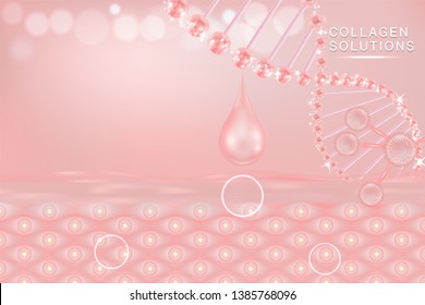 Hyaluronic acid skin solutions ad, pink collagen serum drop with cosmetic advertising background ready to use, vector illustration.