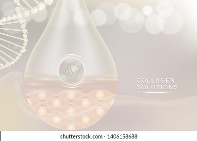 Hyaluronic acid skin solutions ad, white collagen serum drop with cosmetic advertising background ready to use, vector illustration.
