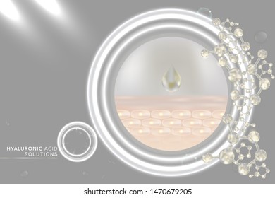 Hyaluronic acid skin solutions ad, white collagen serum drop with cosmetic advertising background ready to use, illustration vector.