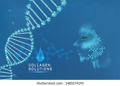 Hyaluronic acid skin solutions ad, blue collagen serum drop with cosmetic advertising background ready to use, illustration vector.