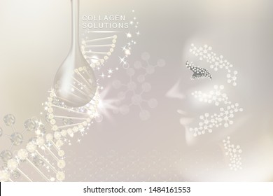 Hyaluronic acid skin solutions ad, white collagen serum drop with cosmetic advertising background ready to use, illustration vector.	
