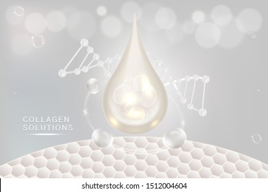 Hyaluronic acid skin solutions ad, white collagen serum drop with cosmetic advertising background ready to use, illustration vector.	
