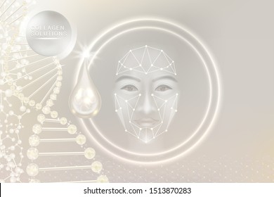 Hyaluronic acid skin solutions ad, white collagen serum with cosmetic advertising background ready to use, illustration vector.	
