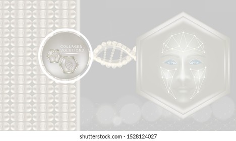 Hyaluronic acid skin solutions ad, white collagen serum with cosmetic advertising background ready to use, illustration vector.	