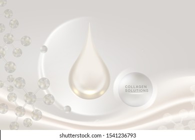 Hyaluronic acid skin solutions ad, white collagen serum drop with cosmetic advertising background ready to use, illustration vector.	
