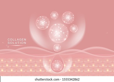 Hyaluronic acid skin solutions ad, pink collagen serum drop with cosmetic advertising background ready to use, illustration vector.	