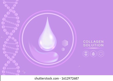 Hyaluronic acid skin solutions ad, purple collagen serum drop with cosmetic advertising background ready to use, illustration vector.	