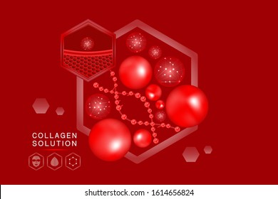Hyaluronic acid skin solutions ad, red collagen serum drop with cosmetic advertising background ready to use, illustration vector.	