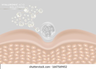 Hyaluronic acid skin solutions ad, white collagen serum drop with cosmetic advertising background ready to use, illustration vector.	