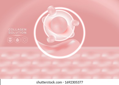 Hyaluronic acid skin solutions ad, pink collagen serum drop with cosmetic advertising background ready to use, illustration vector.	