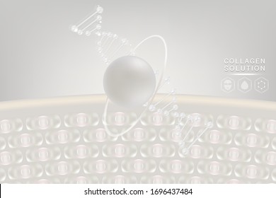 Hyaluronic acid skin solutions ad, white collagen serum drop with cosmetic advertising background ready to use, illustration vector.	