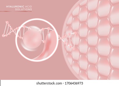 Hyaluronic acid skin solutions ad, pink collagen serum drop with cosmetic advertising background ready to use, illustration vector.	