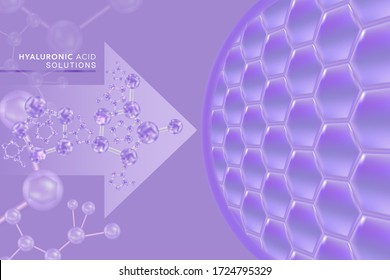 Hyaluronic acid skin solutions ad, purple collagen serum drop with cosmetic advertising background ready to use, illustration vector.	