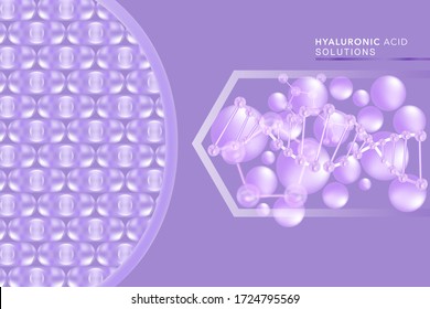 Hyaluronic acid skin solutions ad, purple collagen serum drop with cosmetic advertising background ready to use, illustration vector.	