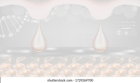 Hyaluronic acid skin solutions ad, white collagen serum drop with cosmetic advertising background ready to use, illustration vector.