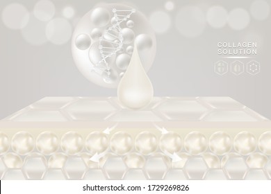 Hyaluronic acid skin solutions ad, white collagen serum drop with cosmetic advertising background ready to use, illustration vector.	
