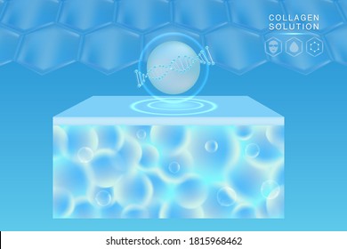 Hyaluronic acid skin solutions ad, blue collagen serum drop with cosmetic advertising background ready to use, illustration vector.	