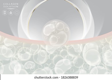 Hyaluronic acid skin solutions ad, white collagen serum drop with cosmetic advertising background ready to use, illustration vector.	