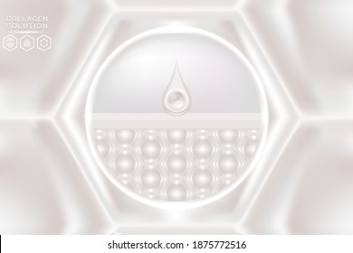 Hyaluronic acid skin solutions ad, white collagen serum drop with cosmetic advertising background ready to use, illustration vector.	