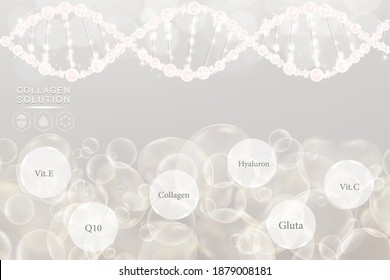 Hyaluronic acid skin solutions ad, white collagen serum drop with cosmetic advertising background ready to use, illustration vector.	
