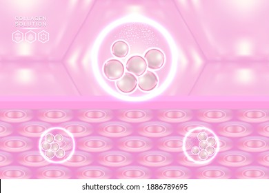 Hyaluronic acid skin solutions ad, pink collagen serum drop with cosmetic advertising background ready to use, illustration vector.	