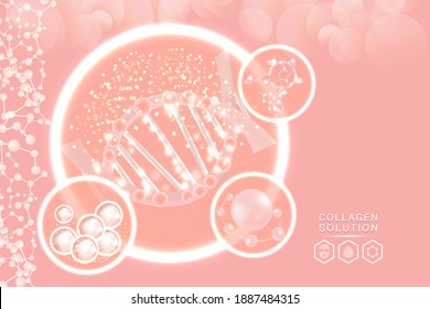 Hyaluronic acid skin solutions ad, pink collagen serum drop with cosmetic advertising background ready to use, illustration vector.	