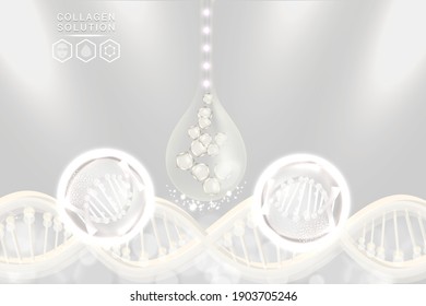 Hyaluronic acid skin solutions ad, white collagen serum drop with cosmetic advertising background ready to use, illustration vector.	