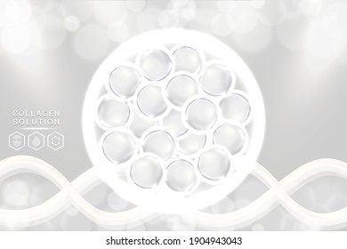 Hyaluronic acid skin solutions ad, white collagen serum drop with cosmetic advertising background ready to use, illustration vector.	