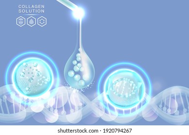 Hyaluronic acid skin solutions ad, blue collagen serum drop with cosmetic advertising background ready to use, illustration vector.	
