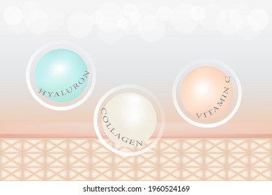 Hyaluronic acid skin solutions ad, collagen serum drops with cosmetic advertising background ready to use, illustration vector.