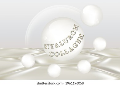 Hyaluronic acid skin solutions ad, collagen serum drops with cosmetic advertising background ready to use, illustration vector.