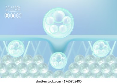 Hyaluronic acid skin solutions ad, blue collagen serum drops with cosmetic advertising background ready to use, illustration vector.