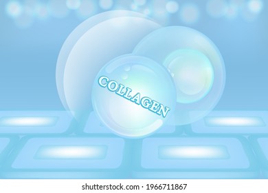 Hyaluronic acid skin solutions ad, blue collagen serum drop with cosmetic advertising background ready to use, illustration vector.