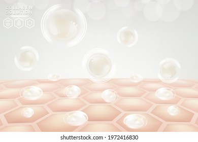 Hyaluronic acid skin solutions ad, white collagen serum drops with cosmetic advertising background ready to use, illustration vector.