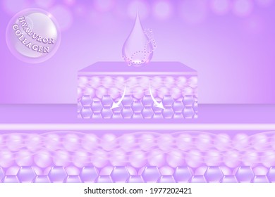 Hyaluronic acid skin solutions ad, purple collagen serum drop with cosmetic advertising background ready to use, illustration vector.