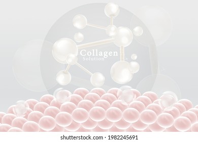 Hyaluronic acid skin solutions ad, white collagen serum drops over skin cells, cosmetic advertising background ready to use, illustration vector.