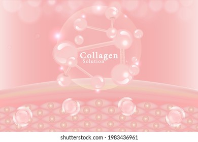 Hyaluronic acid skin solutions ad, pink collagen serum drop with cosmetic advertising background ready to use, illustration vector.