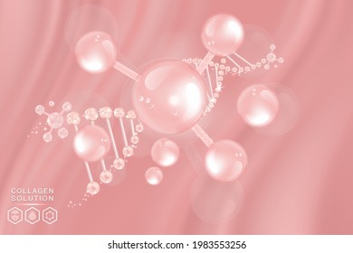 Hyaluronic acid skin solutions ad, pink collagen serum concept banner, cosmetic advertising background ready to use, illustration vector.