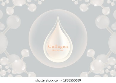 Hyaluronic acid skin solutions ad, white collagen serum drop with cosmetic advertising background ready to use, illustration vector.