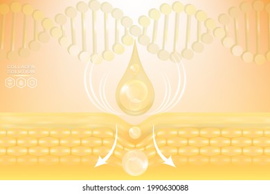 Hyaluronic acid skin solutions ad, gold collagen serum drops with cosmetic advertising background ready to use, illustration vector.