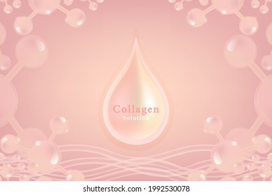 Hyaluronic acid skin solutions ad, collagen serum drop with pink cosmetic advertising background ready to use, illustration vector.