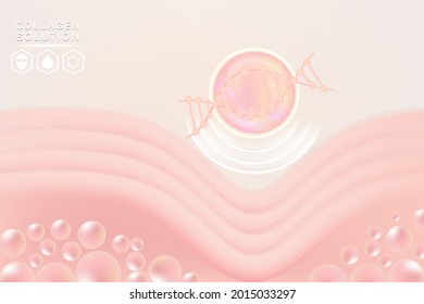 Hyaluronic acid skin solutions ad, pink collagen serum drop with cosmetic advertising background ready to use, illustration vector.	