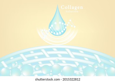 Hyaluronic acid skin solutions ad, blue collagen serum drop with cosmetic advertising background ready to use, illustration vector.	