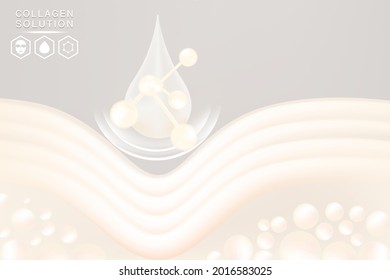 Hyaluronic acid skin solutions ad, white collagen serum drop with cosmetic advertising background ready to use, illustration vector.	