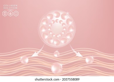 Hyaluronic acid skin solutions ad, pink collagen serum drops with cosmetic advertising background ready to use, illustration vector.