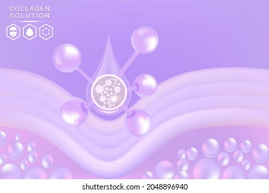 Hyaluronic acid skin solutions ad, purple collagen serum drop with cosmetic advertising background ready to use, illustration vector.	