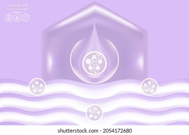 Hyaluronic acid skin solutions ad, purple collagen serum drop with cosmetic advertising background ready to use, illustration vector.